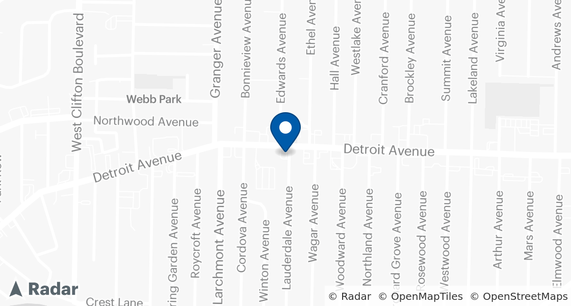 Map of Dairy Queen Location:: 16803 Detroit Rd, Lakewood, OH, 44107-3619