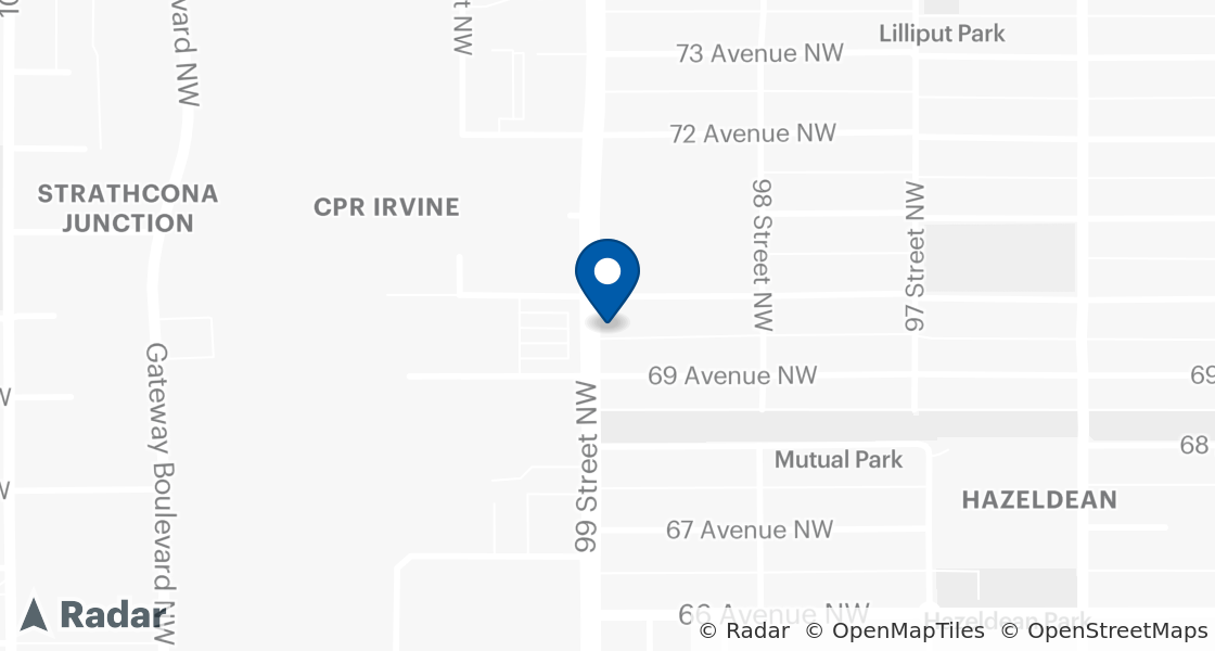 Map of Dairy Queen Location:: 9855 70 Ave NW, Edmonton, AB, T6E 0V6